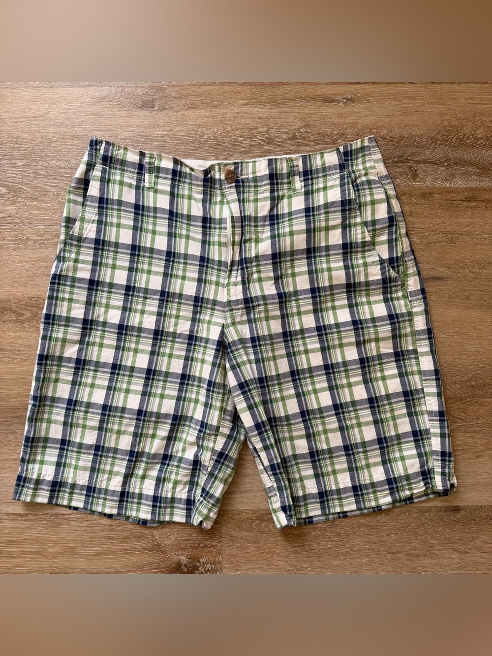 Banana Republic Blue & Green Plaid Cotton Blend Shorts